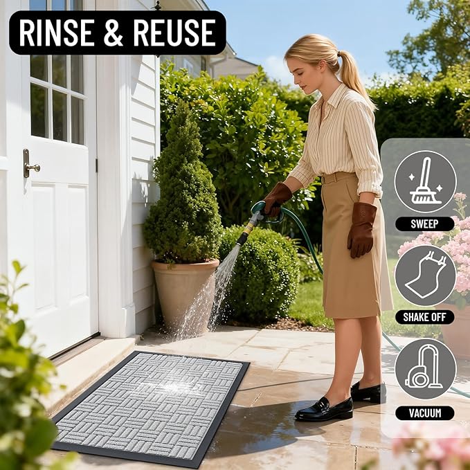 OLANLY Front Door Mat Outside Entrance 47x23, Absorbent, Heavy Duty Sturdy Natural Rubber Doormat Indoor Outdoor, Non-Slip, Stain and Fade Resistant, Low Profile Floor Mat for Entryway, Light Gray