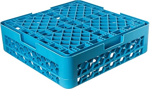Carlisle FoodService Products Opticlean Glass Rack 16 Compartments with 1 Extender for Kitchens and Restaurants, Plastic, 19.875 x 19.875 x 5.5 Inches, Carlisle Blue