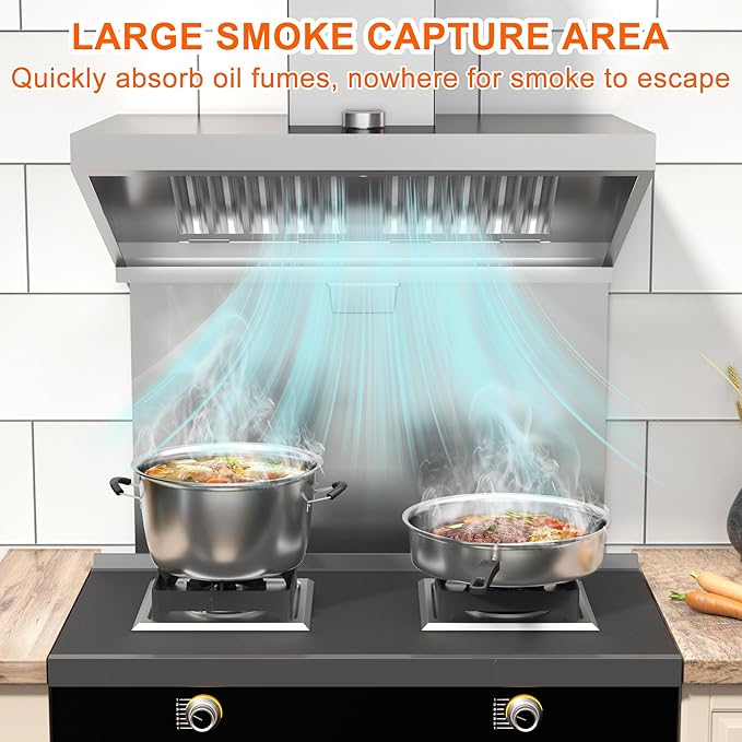 Food Truck Low Profile Exhaust Hood System Includes a 5FT Stainless Steel Commercial Exhaust Hood and an 0.25HP Restaurant Canopy Hood Grease Rated Exhaust Fan