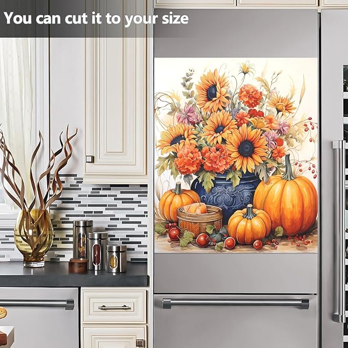Sunflowers Pumpkins Thanksgiving Autumn Dishwasher Magnet Cover Sticker Magnetic Refrigerator Panel Front Door Fridge Microwave Decal Decorative