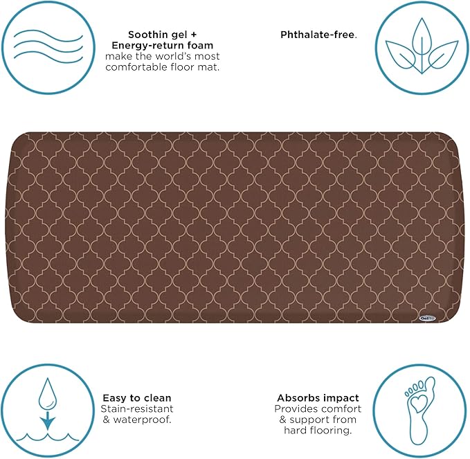 GelPro Elite Premier Anti-Fatigue Kitchen Comfort Floor Mat, 20x48”, Trellis Walnut Stain Resistant Surface with Therapeutic Gel and Energy-Return Foam for Health and Wellness