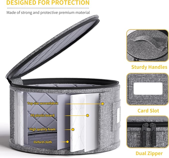 China Storage Containers Hard Shell Plate Storage Containers Box for moving Dishes, Dinnerware, Mugs, Glasses, Wine and Saucer Quilted and Stackable Organizer with Felt Plate Dividers 5 Piece Set Grey