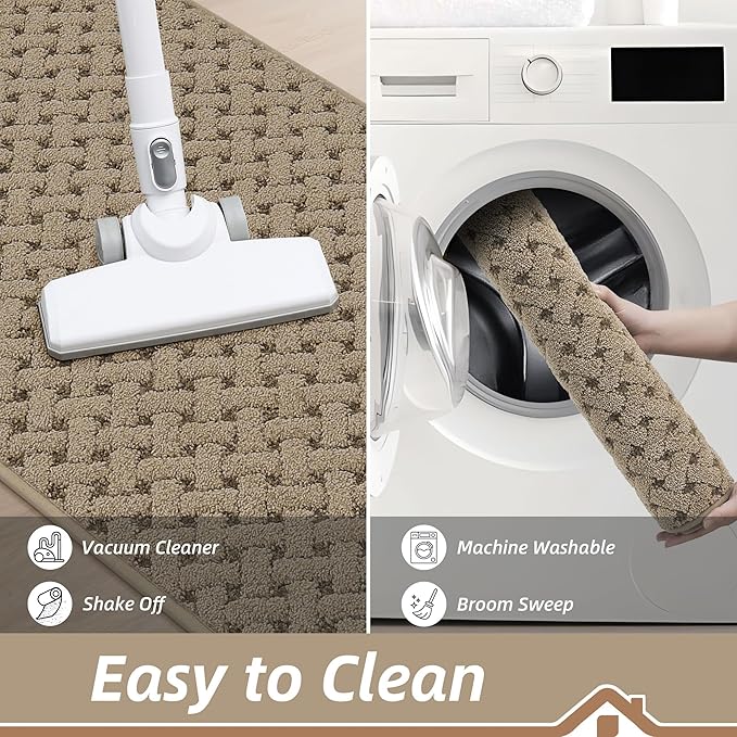 BEQHAUSE Dirt Trapper Door Mat Non-Slip Entryway Rugs Stain Resistant Absorbent Dog Doormats Woven-Look Washable Welcome Floor Doormat for Front Back Door, Muddy Wet Shoes & Paws, 20" x 32", Beige