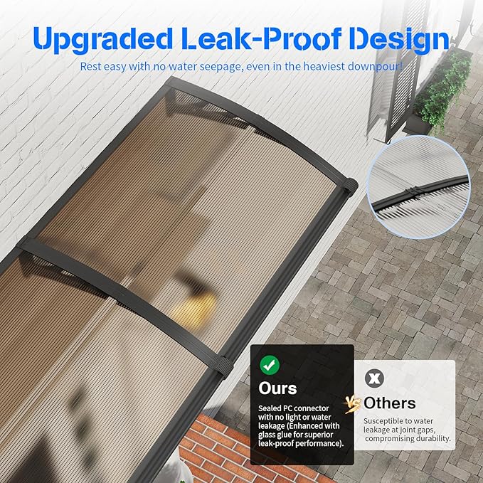 Awning for Door Entrance with Drainage Sink,40x48 Inch Awnings for Doors,Window Canopy Exterior with Plastic Steel Bracket,Polycarbonate Cover,UV,Rain,Snow Protection for House,Porch,Patio,Deck