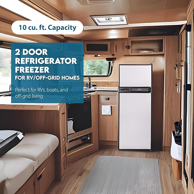Conserv 12V DC 10 cu.ft. Built-in Top Freezer Energy Efficient Refrigerator – for RVs, Camper Vans, Tiny Homes & Off-Grid Living with LED Light, Lock, Adjustable Shelves, Reversible Door