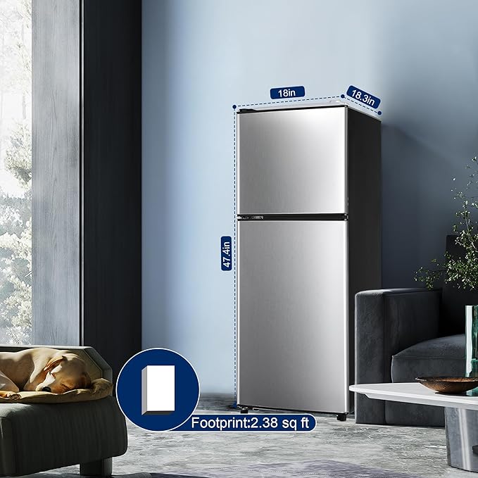 4.8 Cu. Ft. Fridge with Freezer, 2-Door Mini Fridge with Freezer, Adjustable Thermostat Small Refrigerator, Dorm Refrigerator for Apartment, Office, Kitchen, Silver