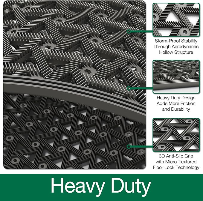 LUMI Outdoor Doormat 19x30, Front Door Mat Outside Entrance, Heavy Duty Rubber Welcome Exterior Door Mat Non Slip Waterproof, Outdoor Rubber Mats with Drainage Holes, Easy Clean Entryway Mats, Grey