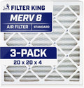 Filter King 20x20x4 Air Filter | 3-PACK | MERV 8 HVAC Pleated A/C Furnace Filters | MADE IN USA | Actual Size: 19.5 x 19.5 x 3.75"