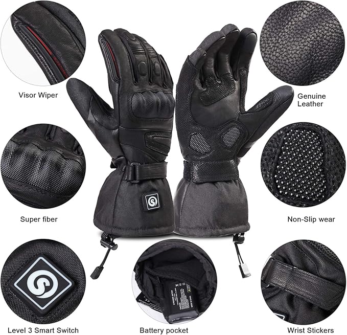 DAY WOLF Heated for Men & Women, Heating Motorcycle Gloves with 7.4V 2200MAH Rechargeable Battery Waterproof Windproof Electric Gloves for Winter Skiing Snowboarding Snowmobile Motorcycling