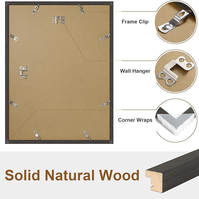 Vittanly 12x16 Picture Frame Set of 2, Solid Wood Frame for Wall Art Photo and Prints, Display Photo 8.5x11 with Mat or 12x16 without Mat, Black