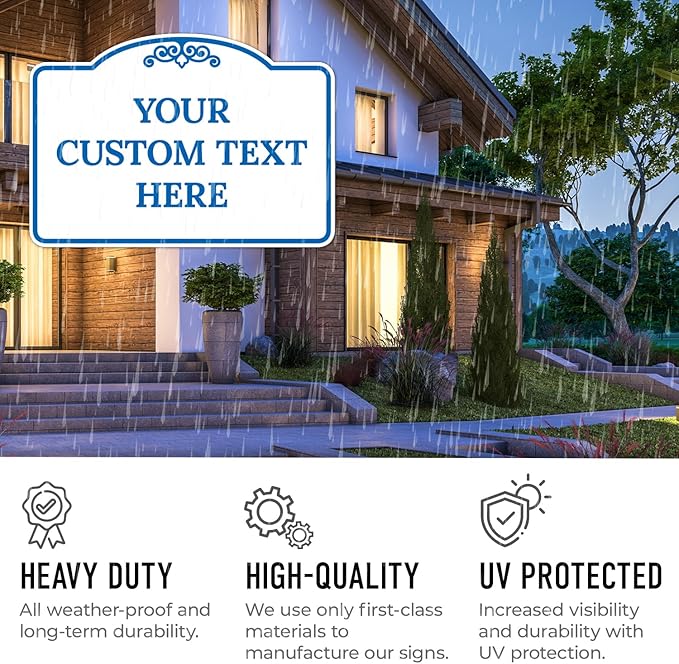 Custom Decorative Sign, Personalized Metal Sign for Business, Driveway, Home, Airbnb, Office Door Plaque, Blue Light Sign, 7x10 Inches, ACM, Fade Resistant, Made in USA by Sigo Signs