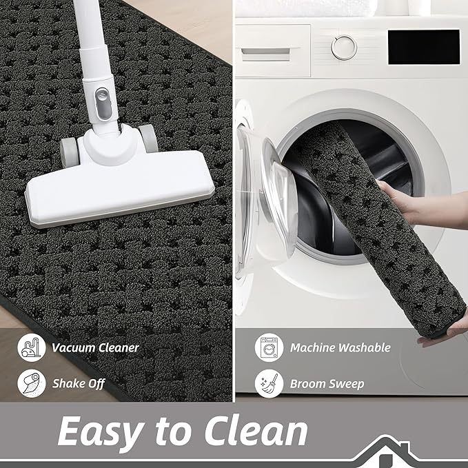 BEQHAUSE Dirt Trapper Door Mat Non-Slip Entryway Rugs Stain Resistant Absorbent Dog Doormats Woven-Look Washable Welcome Floor Doormat For Front Back Door, Muddy Wet Shoes & Paws, 24" x 36", Dark Grey