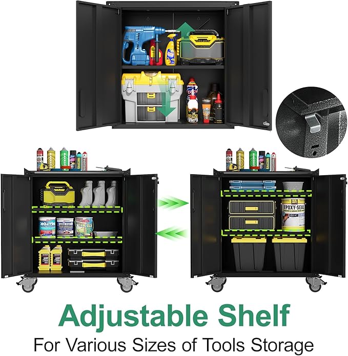 Metal Tool Cabinet,Garage Storage Cabinet System,Wall Cabinet & Locking Rolling Tool Cabinet with Doors and Adjustable Shelves,Steel Tool Cabinets for Home (5 Pcs-StyleB, Black)