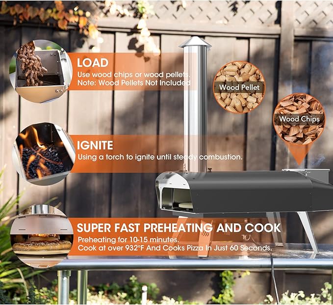Mimiuo Outdoor Pizza Oven Wood Pellet Fired Pizza Stove with Automatic Rotating System, Pizza Stone, Pizza Peel and Carry Bag (Tisserie W-Oven Series) - Global Patent