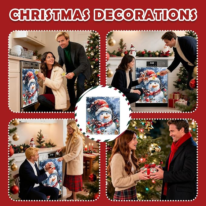 Christmas Snowman Dishwasher Magnet Cover, 23" W x 26" H Fridge Magnetic Stickers Reuseable Magnet Panel Decal Cover for Washing Machine Fridge Microwave Cabinet Kitchen Christmas Decoration