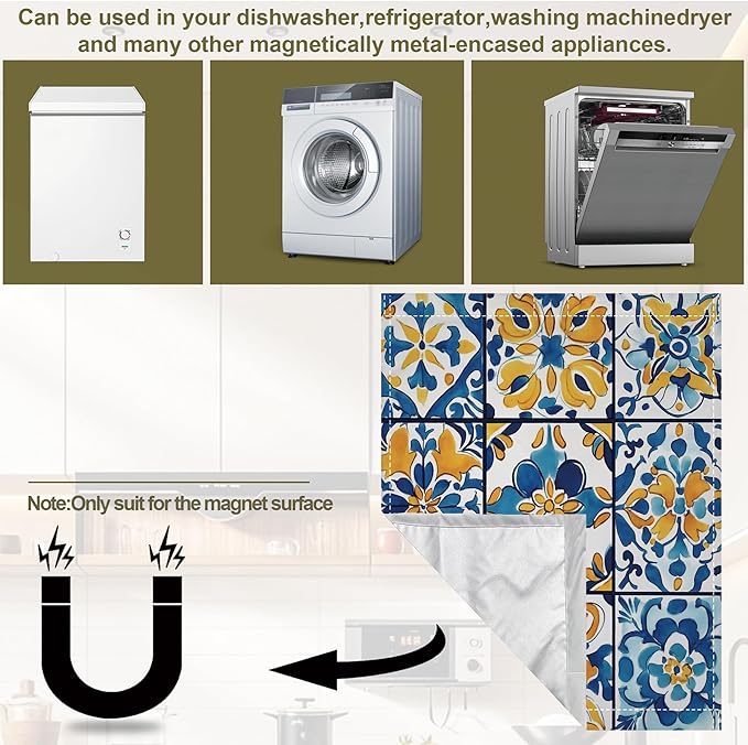 Troditional Spanish Magnetic Dishwasher Cover,Tile Pattern Dishwasher Covers for The Front Magnetic Dishwasher Panel Decal Cover for Kitchen 23x26inch