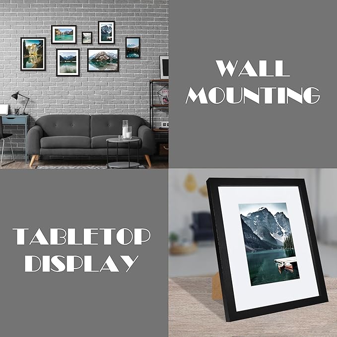 6x8 Picture Frame with Real Glass - Display Pictures 5x7 with Mat or 6 x 8 without Mat, Photo Frame for Wall or Table Top Display(Black, 3 Pack)