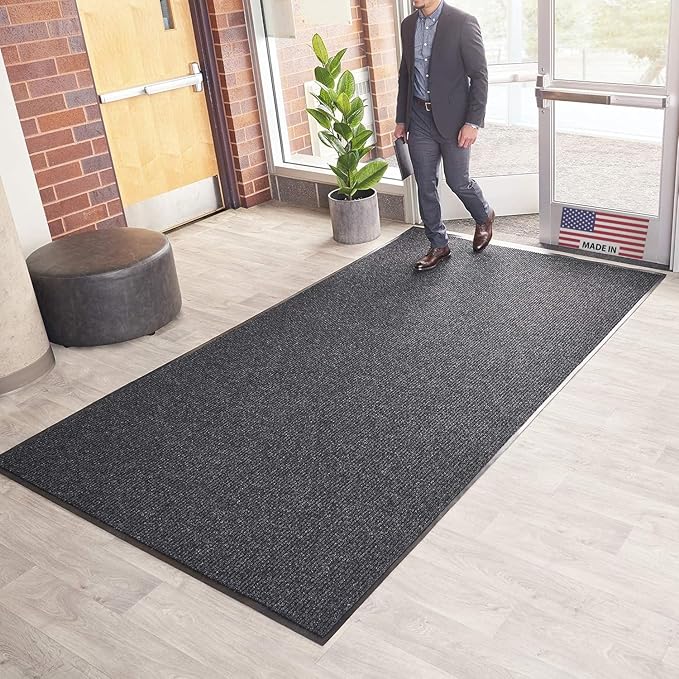 Consolidated Plastics Brush Dry Mat - Made in USA, Heavy-Duty Commercial DoorRug for Indoor/Outdoor Entryways, Non-Slip Backing for High-Traffic Areas (4' W x 8 L, Charcoal)