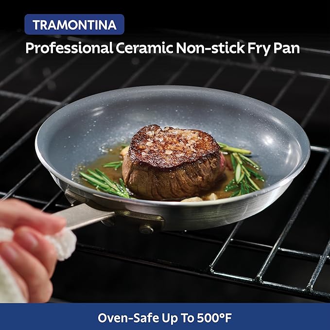 Tramontina Professional 12-Inch Ceramic Non Stick Large Frying Pan, Heavy-Gauge Aluminum Skillet with Ceramic Nonstick Coating, Dishwasher and Oven Safe, Gray