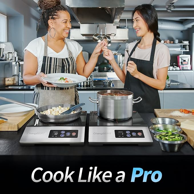 ChangBERT 1800W Commercial Grade Induction Cooktop, NSF Certified Portable Large 8" Heating Coil, 12" Heat Resistant Cooking Surface Premium Stainless Steel Pro Chef Professional Burner Hot Plate