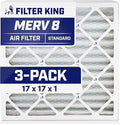 Filter King 17x17x1 Air Filter | 3-PACK | MERV 8 HVAC Pleated A/C Furnace Filters | MADE IN USA | Actual Size: 17 x 17 x .75"