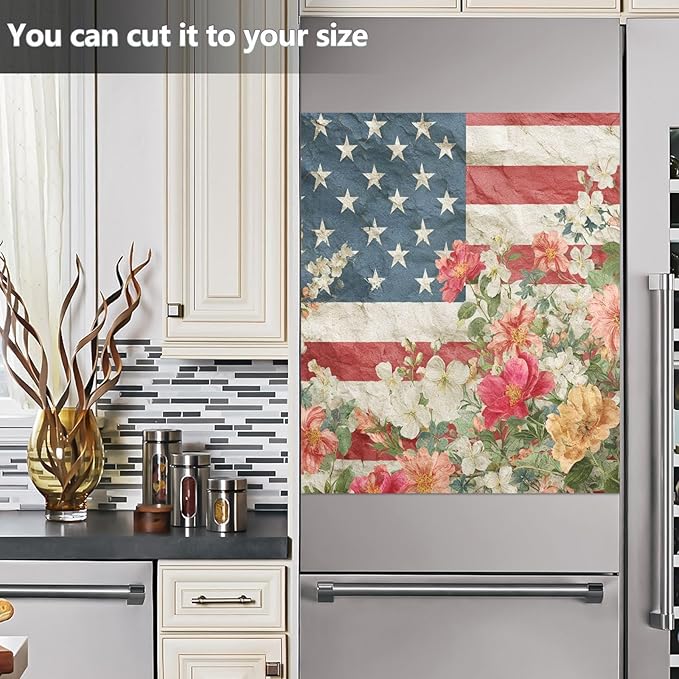 American Flag Flower Dishwasher Magnet Cover Front Door Magnetic Dishwasher Cover Decorative Refrigerator Magnet Covers Dishwashers Magnetic Sticker for Kitchen Home, 23" x 26"
