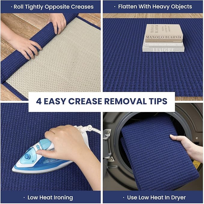 IOHOUZE Washable Exrea Long Hallway Runner Rug 3x14 Non Slip Rubber Backed Kitchen Runner Entryway Runner Indoor, Woven Rugs Floor Carpet for Kitchen Hall Entryway, Royal Blue/Navy