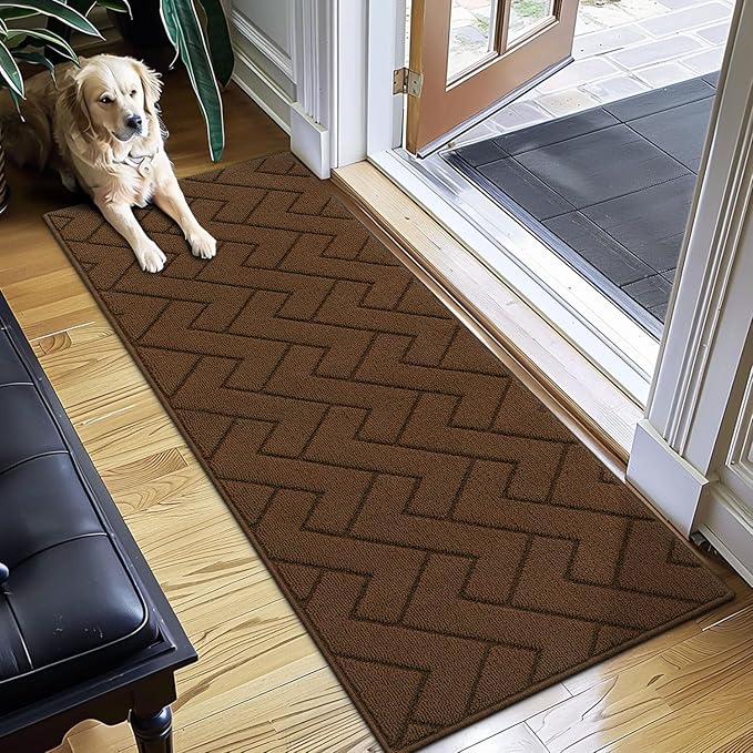 hicorfe Dirt Trapper Indoor Doormat,20"x59" Welcome Door mat,Non Slip Backing Washable Door Mats,Absorbent and Resistant Low-Profile Entrance Inside Floor Mat for Front Back Door,Entryway (Dark Brown)