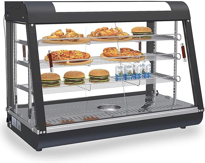 3-Tier Food Warmer Countertop Pizza Warmers, 35-inch Display Commercial Pastry Patty Warmer w/ 3D Heating with LED Lighting Case for Buffet Restaurant Heater Food Service, L35 x W19 x H25