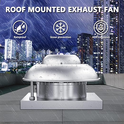 Roof Mounted Downblast Exhaust Fan Direct Drive Axial Exhaust Fan -19" Fan Base, 1/10 HP 830 CFM 115 Volt Single Phase Motor