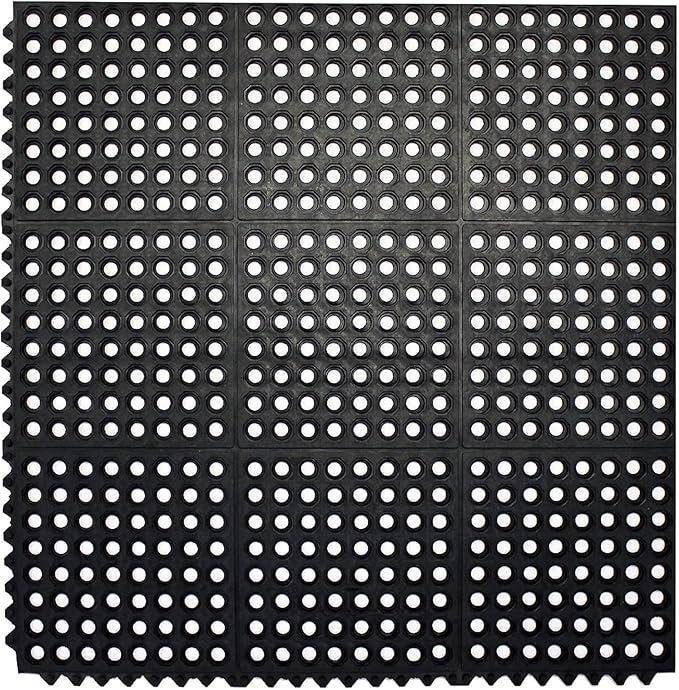 Envelor Interlocking Rubber Floor Mat Restaurant Kitchen Mat Commercial Entrance Door Mat Durable Non-Slip Bar Mat Utility Drainage Mat Indoor Outdoor Wet Areas 3' x 3' - Pack of 4