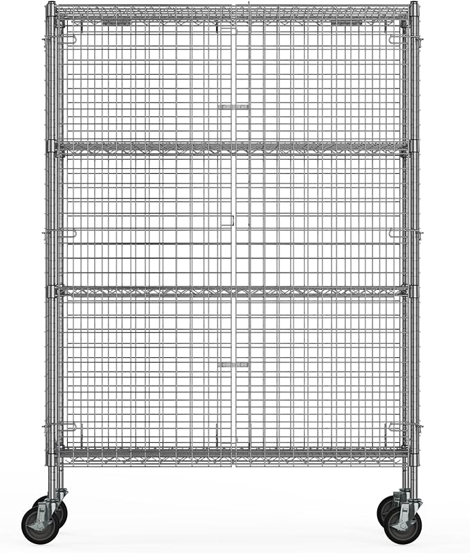24" W x 48" L x 69" H Heavy Duty Utility Commercial Grade Metal Storage NSF Unit | Chrome Mobile Security Wire Cage Kit