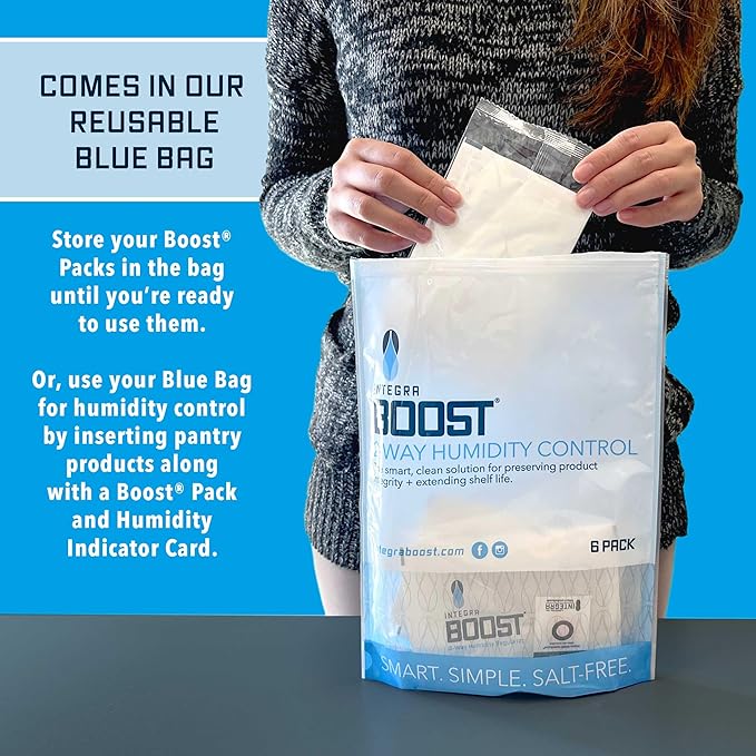Integra Boost - 72% RH Level - 67 Gram Size - Two-Way Humidity Control Pack - Incl. Replacement Indicator Cards - Food Storage & Herbs Moisture Balancer For Up to 1 LB (Pack of 6)