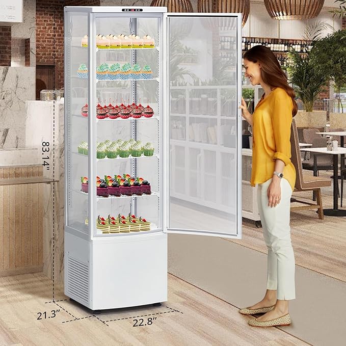 PeakPursuit Countertop Refrigerator 10.9 Cu.ft, 5-Tier Pastry Display Case with LED Lighting, Frost-Free, Sliding Door, Adjustable Shelves, Commercial Fridge for Bakery Cafe Restaurant, White