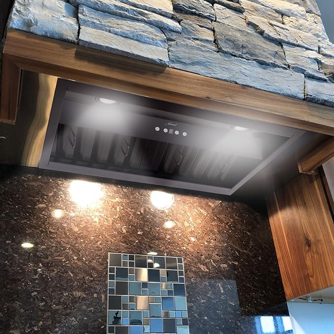 Akicon Range Hood Insert 30 Inch, Ultra Quiet, Powerful Suction Built-in Kitchen Vent Hood, Matte Black Stainless Steel Ducted Stove Hood with Dimmable LED Lights Warm White, 3-Speeds 600CFM