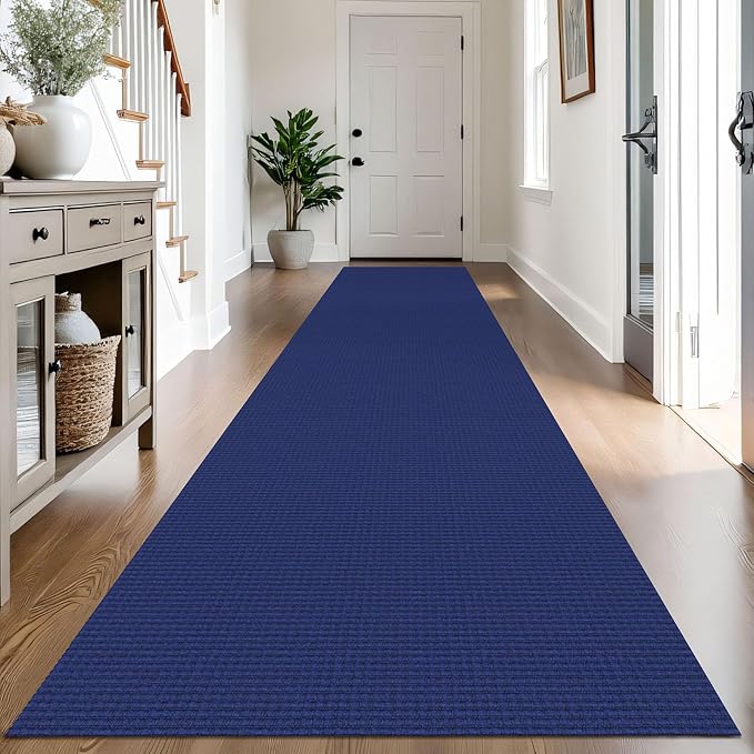 IOHOUZE Washable Exrea Long Hallway Runner Rug 3x14 Non Slip Rubber Backed Kitchen Runner Entryway Runner Indoor, Woven Rugs Floor Carpet for Kitchen Hall Entryway, Royal Blue/Navy