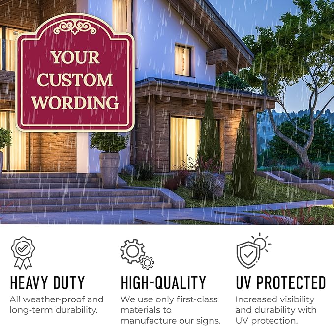 Custom Decorative Sign, Personalized Metal Sign for Business, Driveway, Home, Airbnb, Office Door Plaque,Burgundy Background Sign, 8x8 Inches, ACM, Fade Resistant, Made in USA by Sigo Signs