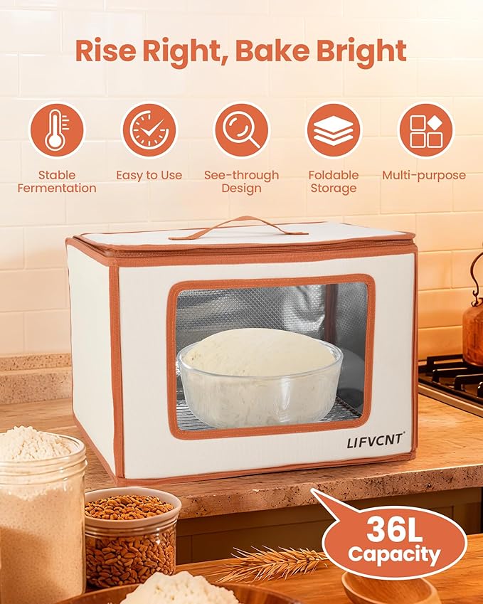 Folding Proofing Box with Metal Rack & Water Tray, Bread Proofer with 68–132°F Temp Control & 99H Timer | Dough Proofing Box for Sourdough, Pizza, Kombucha,Yogurt, Bread Baking
