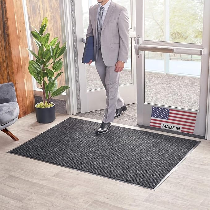 Consolidated Plastics Brush Dry Mat - Made in USA, Heavy-Duty Commercial DoorRug for Indoor/Outdoor Entryways, Non-Slip Backing for High-Traffic Areas (3' W x 6' L, Charcoal)