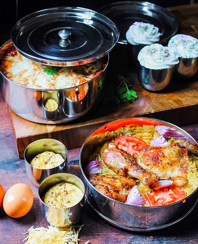 ecozoi Premium Extra Deep Stackable Steamer Insert Pans Pot in Pot for Instant Pot 6, 8 Quart Instant Pot Accessories - 2 Tier | Interchangeable Lids | Comes with 5 Additional Mini Cups for Baking