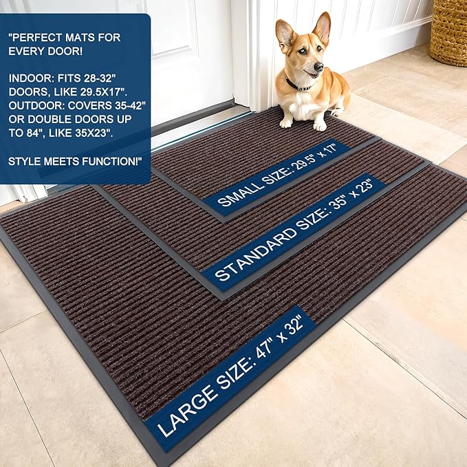 OLANLY Front Door Mat Indoor Outdoor Entrance, Waterproof Heavy Duty Doormat, Fade Resistant, Low Profile, Easy Clean Patio Porch Welcome Floor Mats for Entry, 59x23, Tan