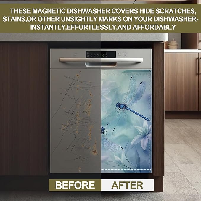 Watercolour Dragonfly Magnetic Dishwasher Cover,Dishwasher Covers for The Front Magnetic Dishwasher Panel Decal Cover for Kitchen 23x26inch