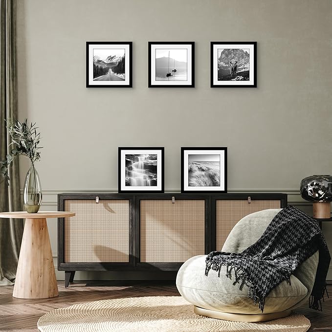 Americanflat 10x10 Picture Frame with Polished Plexiglass - Set of 5 - Use as 8x8 Frame with Mat or Display 10x10 Photo Without Mat - Galleria Collection - Square Frames for Tabletop or Wall - Black