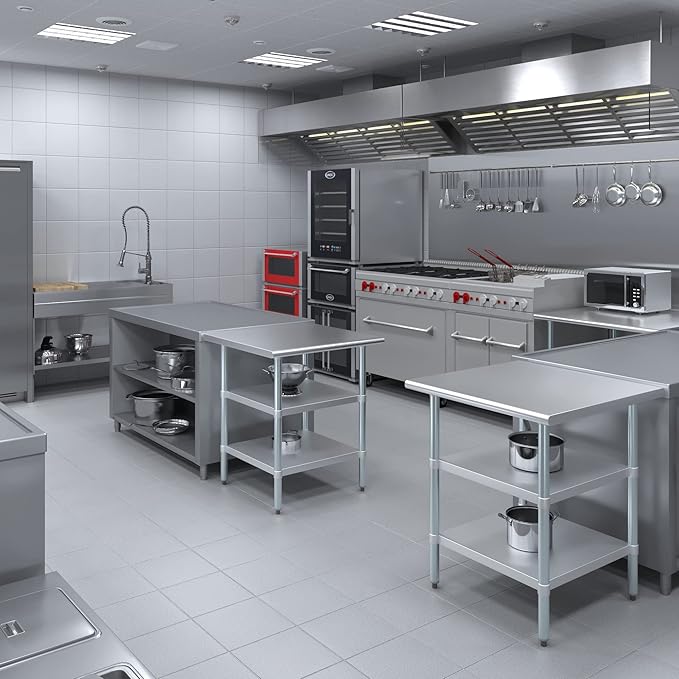 AmGood Stainless Steel Work Table with 2 Shelves | NSF | Metal Utility Table (30" Long x 30" Deep)
