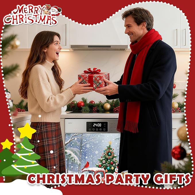 Christmas Truck Tree Dishwasher Magnet Cover, 23" W x 26" H Fridge Magnetic Stickers Reuseable Magnet Panel Decal Cover for Washing Machine Fridge Microwave Cabinet Kitchen Christmas Decoration