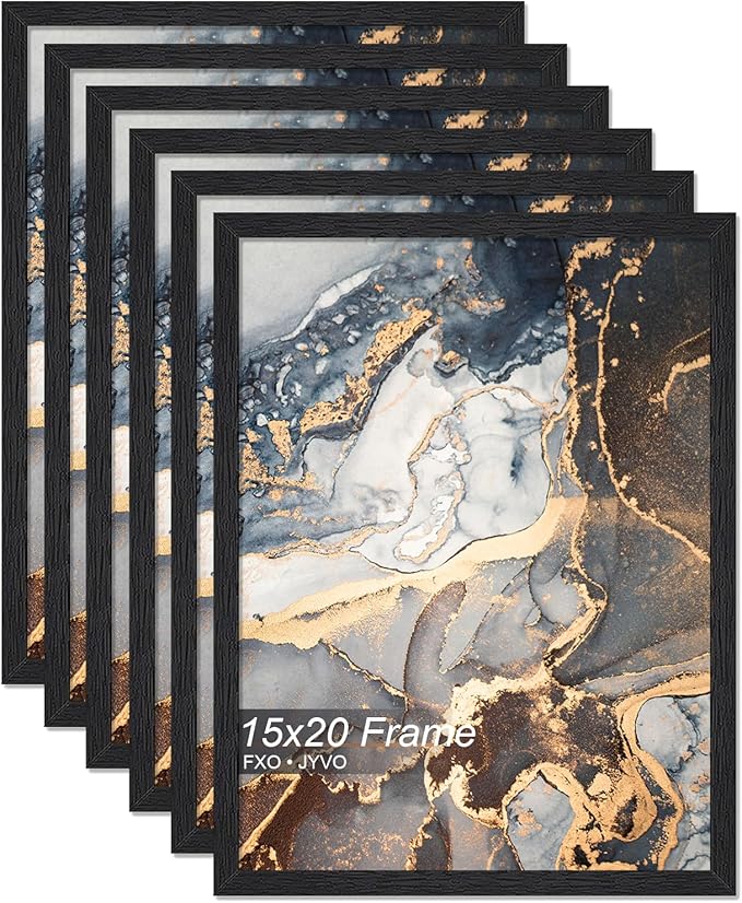Engineered Wood 15x20 Picture Frame Set of 6, Black Frame for 15 x 20 Inch Picture Poster Photo, Light Weight 15 by 20 Frame with Wood-grain for Wall - 6 Pack/Black/15 x20