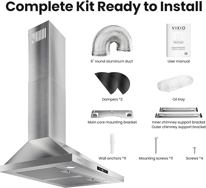 Wall Mount Range Hood 30 inch, 580 CFM, Ducted/Ductless Convertible, Stainless Steel Kitchen Vent Hood with 3-Speed Fan and LED Lights