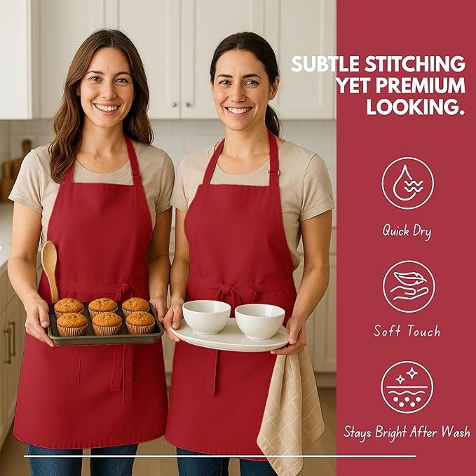 Native Fab Kitchen Apron 2 Pack - 100% Cotton Adjustable, Durable Apron with Pockets, Perfect for Cooking, Baking, Grilling