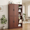 63" Tall Brown Kitchen Pantry, Freestanding Storage Cabinet with 4 Doors, Adjustable Shelves for Dining Room, Laundry Room