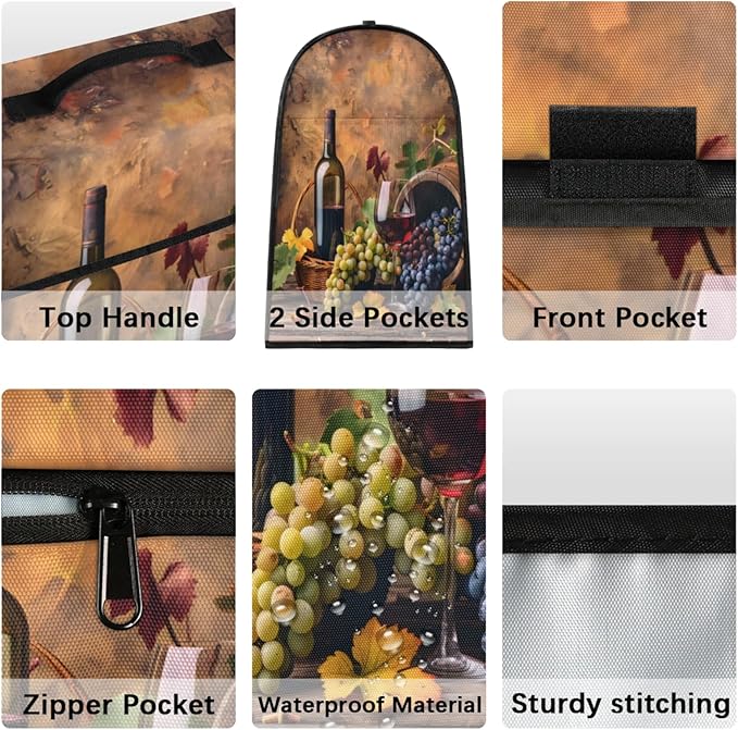 Kitchen Aid Mixer Cover Grapes Wine Fruit Stand Mixer Cover Compatible with 6-8 Quarts Stand Mixers, Dust Covers with Zipper Pocket Foldable Washable Kitchen Aid Organizer Bag